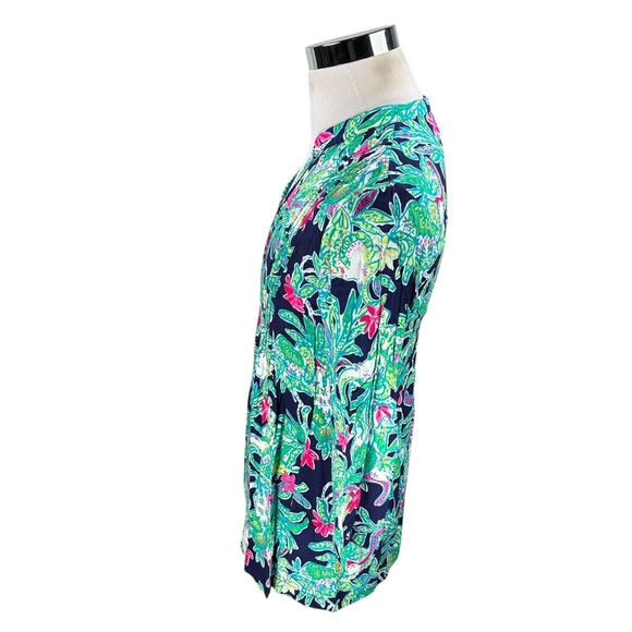 Lilly Pulitzer Sarasota Tunic Top Women’s Medium Green Black Trunk Show Pintuck - Picture 2 of 10